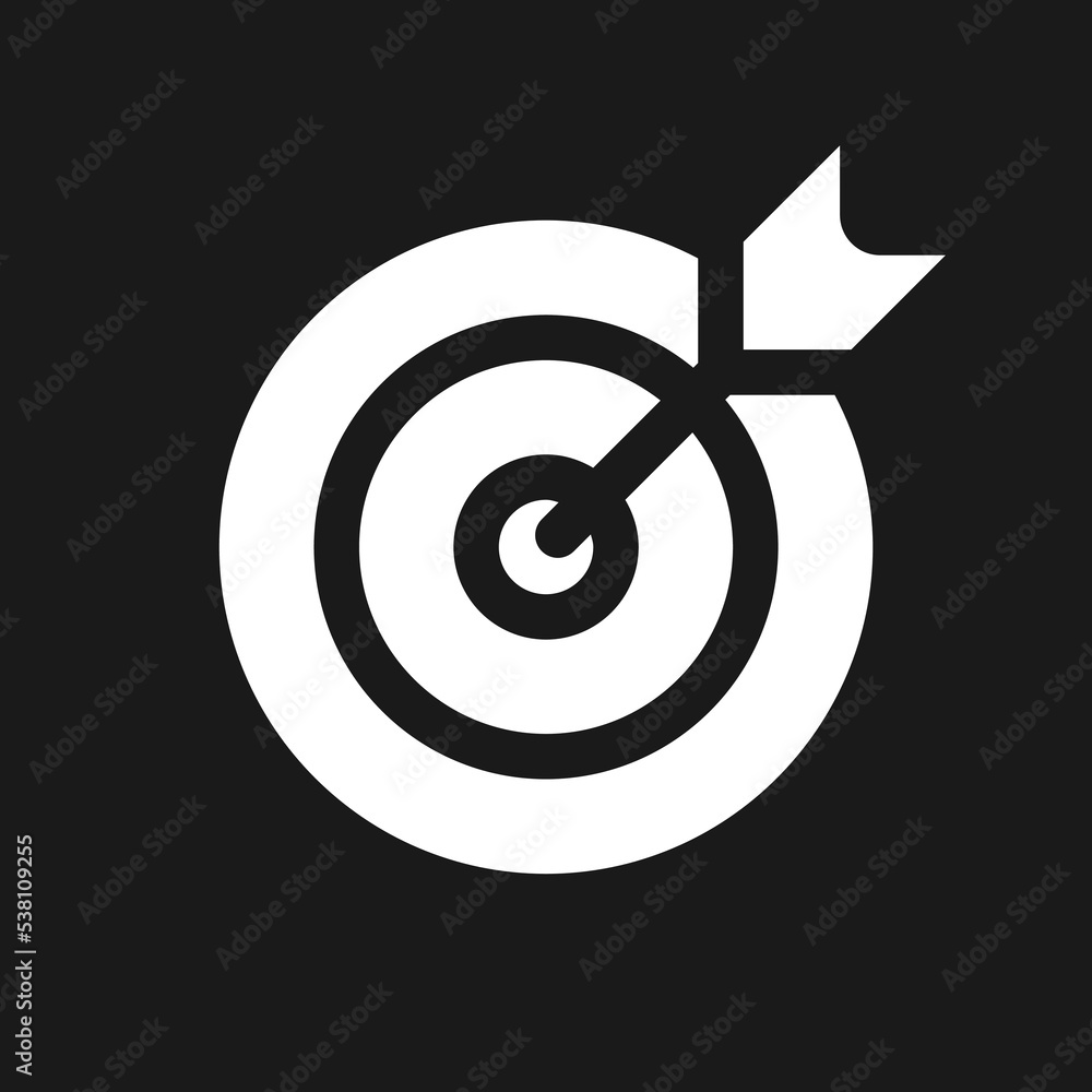 Reaching target pixel dark mode glyph ui icon. Business success. User interface design. White silhouette symbol on black space. Solid pictogram for web, mobile. Vector isolated illustration Reaching target pixel dark mode glyph ui icon. Business success. User interface design. White silhouette symbol on black space. Solid pictogram for web, mobile. Vector isolated illustration