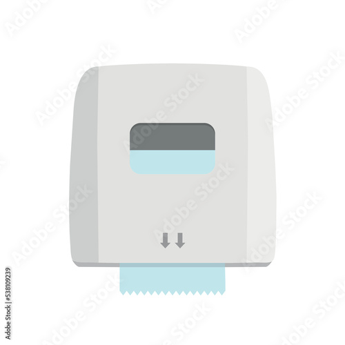 Paper towel dispenser isolated on white background.  
Napkin dispenser device for public toilets. Hygiene concept. Vector stock