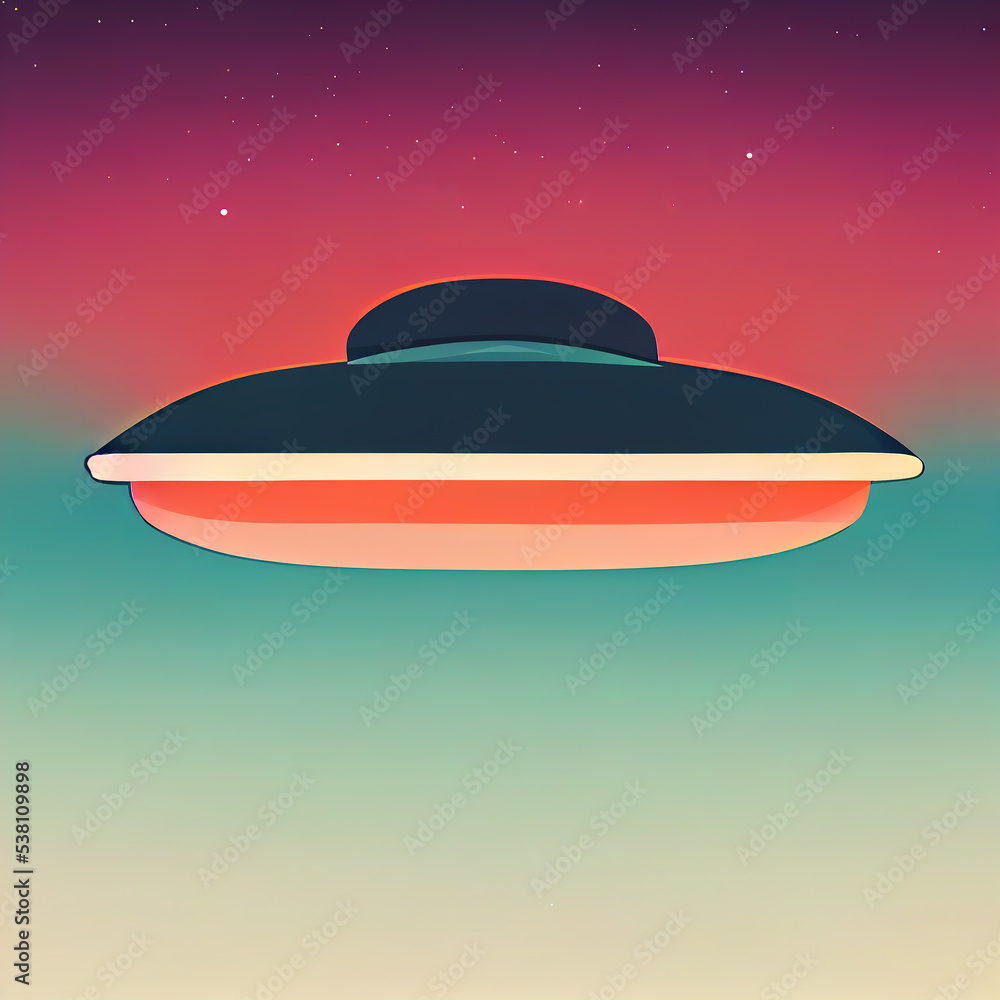 Abstract flying saucer in the sky. Ufo flat illustration. Digital illustration. Abstract flying saucer in the sky. Ufo flat illustration. Digital illustration.