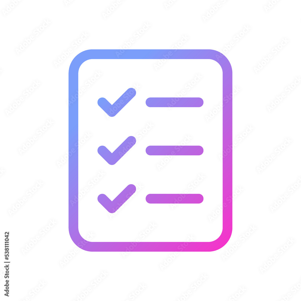 Checklist of completed tasks pixel perfect gradient linear ui icon. Business planner. Project management. Line color user interface symbol. Modern style pictogram. Vector isolated outline illustration Checklist of completed tasks pixel perfect gradient linear ui icon. Business planner. Project management. Line color user interface symbol. Modern style pictogram. Vector isolated outline illustration