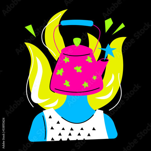 Boil with anger - colorful flat design style illustration with linear elements