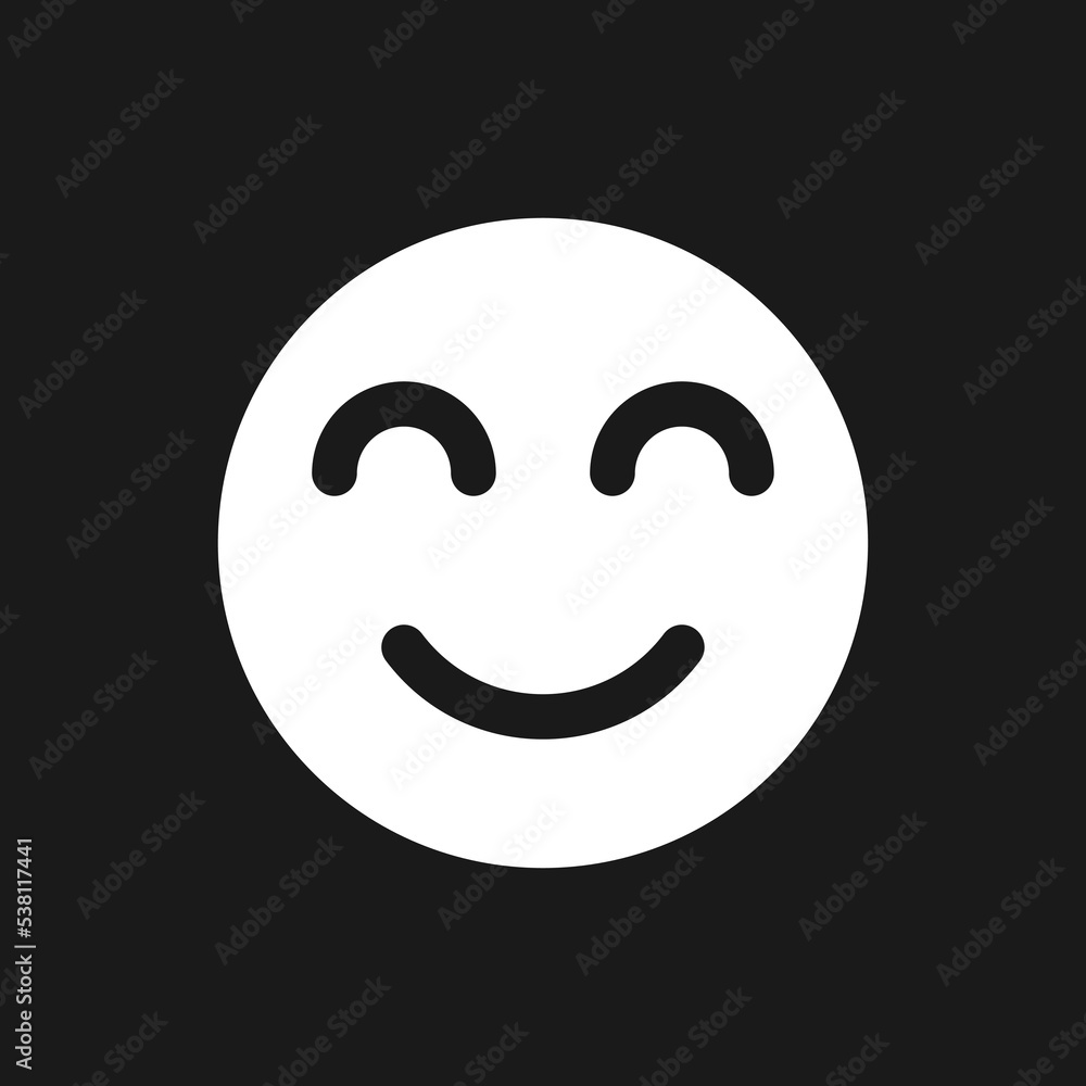 Fototapeta premium Contented emoji dark mode glyph ui icon. Pleased and relaxed. Optimistic. User interface design. White silhouette symbol on black space. Solid pictogram for web, mobile. Vector isolated illustration