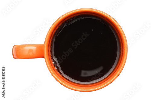 Hot coffee in an orange cup, png