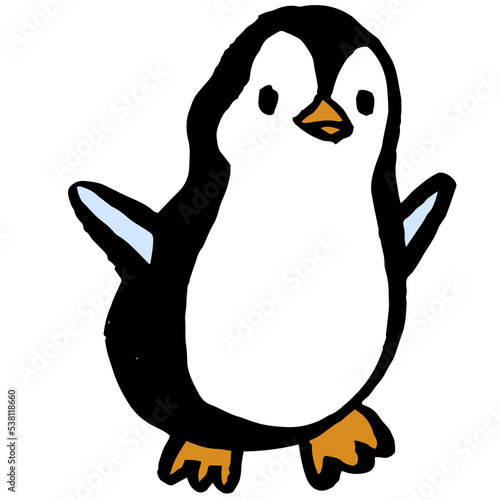 Textured hand drawn ink penguin christmas illustration