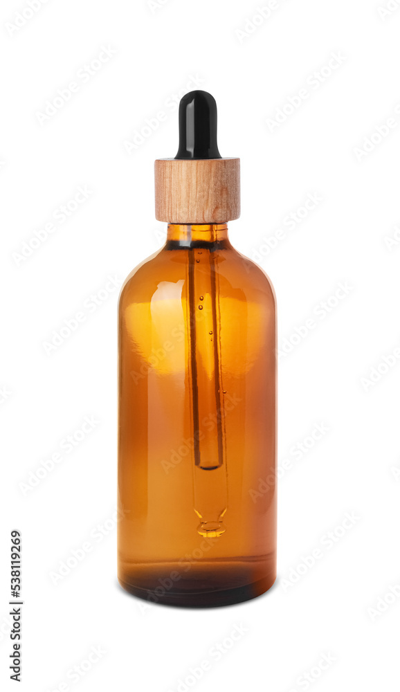 Bottle of essential oil isolated on white Bottle of essential oil isolated on white