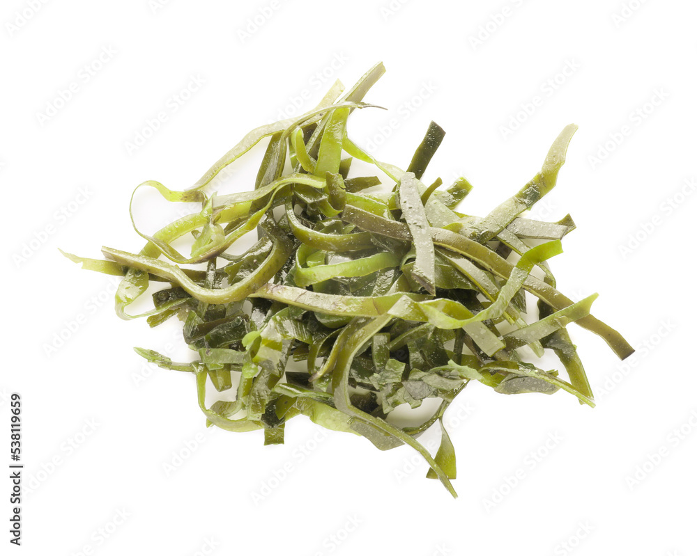 Fresh laminaria (kelp) seaweed isolated on white, top view Fresh laminaria (kelp) seaweed isolated on white, top view