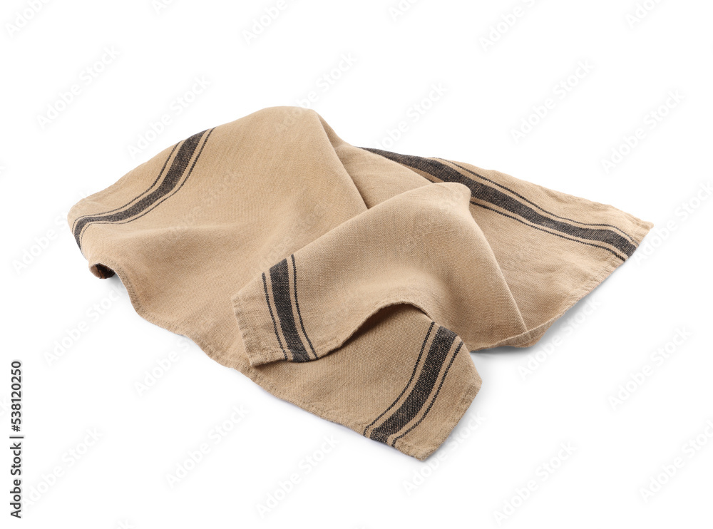 Beige cloth napkin with stripes isolated on white Beige cloth napkin with stripes isolated on white