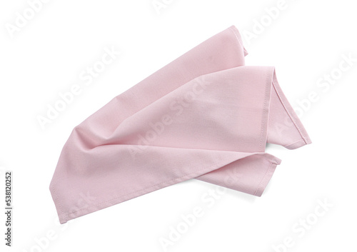 One pink kitchen napkin isolated on white, top view