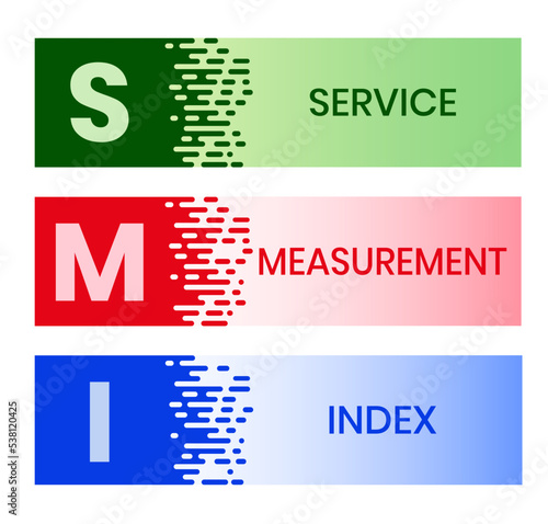 SMI - Service Measurement Index acronym, business concept. word lettering typography design illustration with line icons and ornaments. Internet web site promotion concept vector layout.