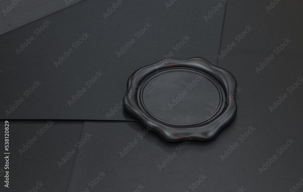 Black wax print on a black envelope close-up, 3d render Black wax print on a black envelope close-up, 3d render