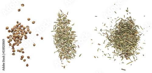 spices isolated on a white background. The view from top. photo