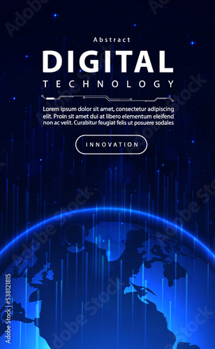 Digital Ai big data technology futuristic world blue background, cyber cloud security, abstract space neon wifi tech, innovation future data, global internet network connection, illustration vector