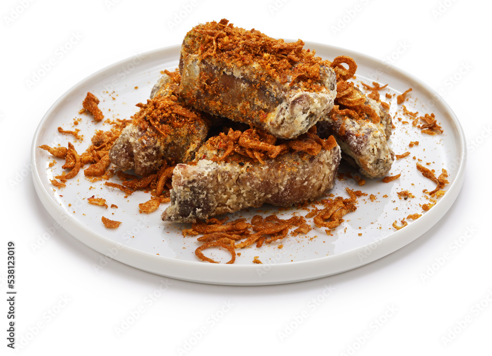 homemade Hunan style spicy pork spare ribs; vacuum cooking pork spare ribs in low temperature and then deep fried, finally sprinkle Hunan-style spices and serving. homemade Hunan style spicy pork spare ribs; vacuum cooking pork spare ribs in low temperature and then deep fried, finally sprinkle Hunan-style spices and serving.
