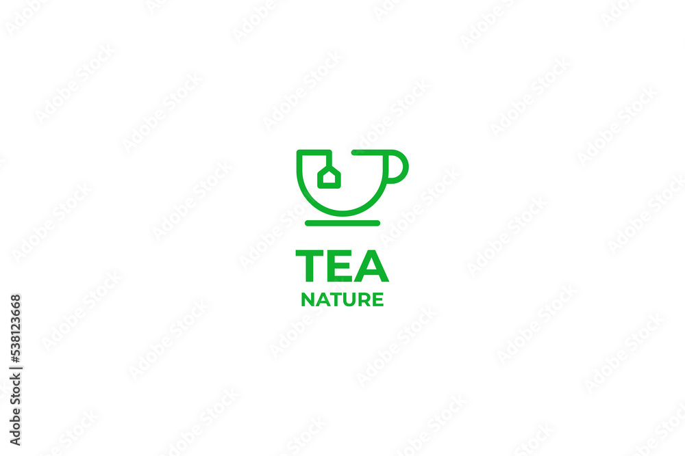 Flat leaf tea cup simple line logo design vector illustration idea Flat leaf tea cup simple line logo design vector illustration idea