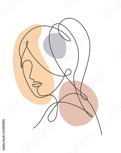 Single continuous line drawing beautiful aesthetic portrait woman abstract face. Pretty sexy model female silhouette minimalist style concept. Trendy one line draw design vector graphic illustration