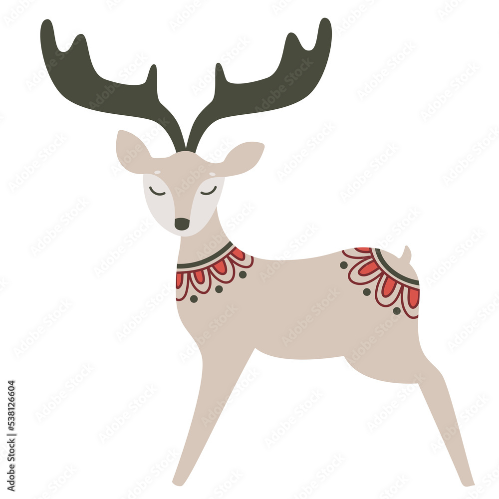 Scandinavian authentic minimal nordic deer illustration on isolated background. reindeer with folk nordic geometry ornaments in flat modern scandinavian style.
Scandinavian authentic minimal nordic deer illustration on isolated background. reindeer with folk nordic geometry ornaments in flat modern scandinavian style.
