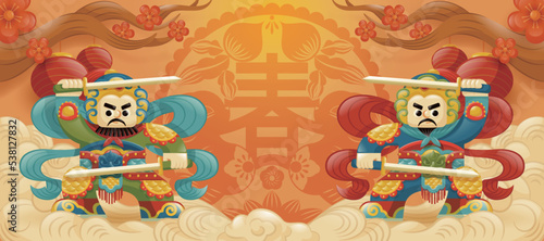 Spring Festival door god and paper-cut illustration