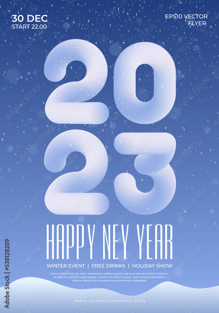 Fototapeta premium 2023 New Year club party flyer. Vector illustration.