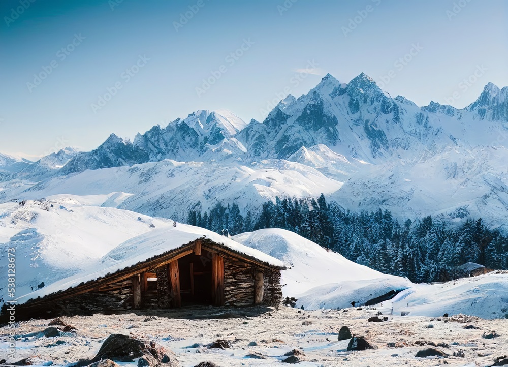 swiss alpine village in winter snow