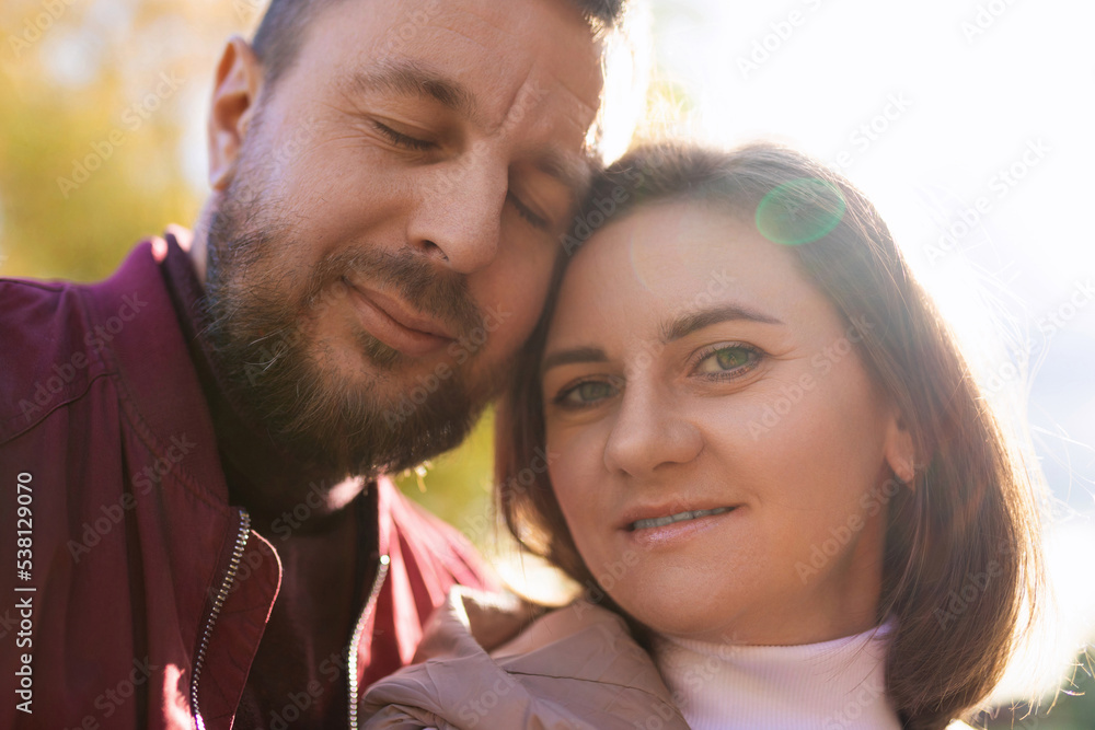 close-up of happy traditional family with smile on face, husband with closed eyes close-up of happy traditional family with smile on face, husband with closed eyes