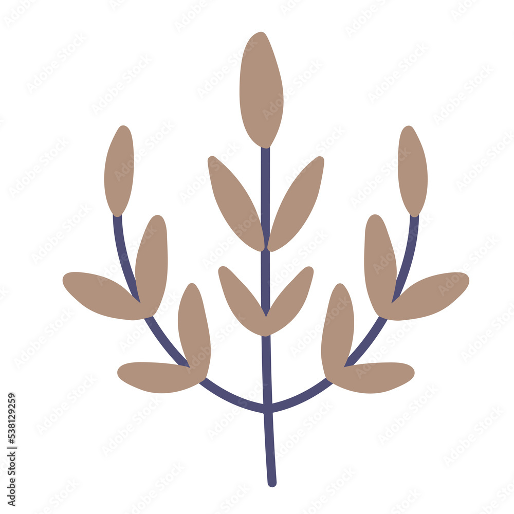 Scandinavian authentic minimal nordic plant illustration on isolated background. Branch with folk nordic geometry ornaments in flat modern scandinavian style. 