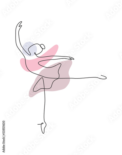 One continuous line drawing woman beauty ballet dancer in elegance motion. Minimalist sexy girl ballerina performs dance concept. Wall decor print. Single line draw design graphic vector illustration