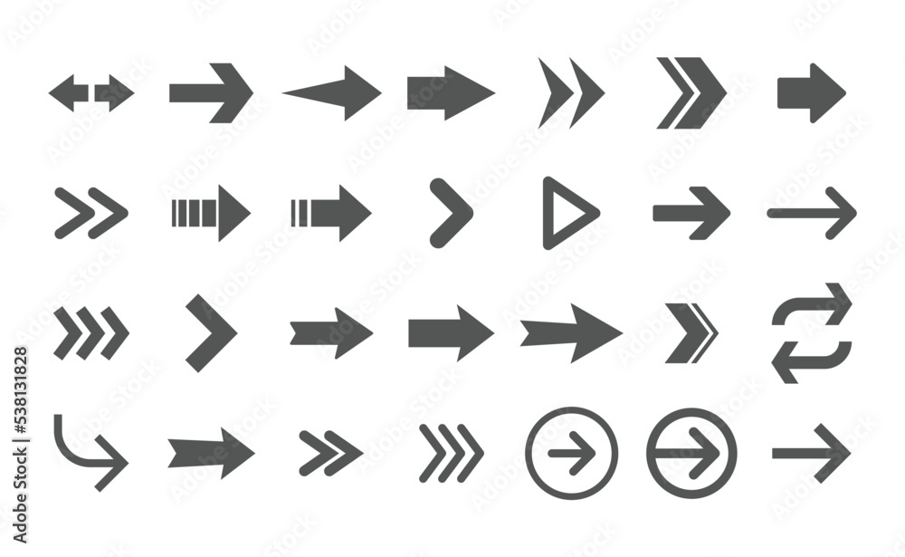 Arrow vector pictogram. Icon set of arrows. Arrow vector pictogram. Icon set of arrows.