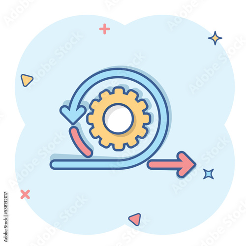 Agile icon in comic style. Flexible cartoon vector illustration on white isolated background. Arrow cycle splash effect business concept.