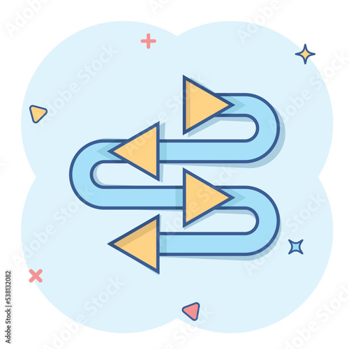 Arrow growth icon in comic style. Evolution cartoon vector illustration on white isolated background. Process organization splash effect business concept.