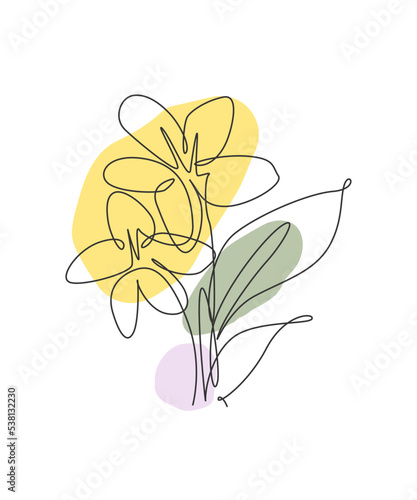 One single line drawing beauty jasmine flower vector illustration. Minimal tropical floral style, love romantic concept for poster, wall decor print. Modern continuous line graphic draw design