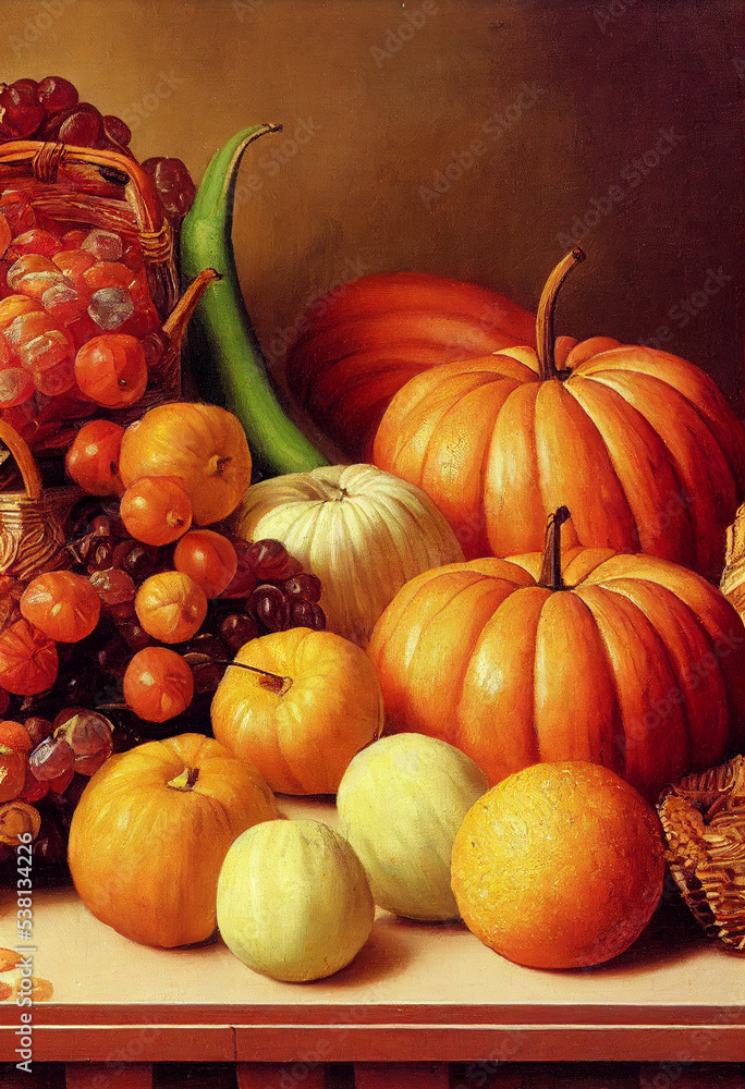 Autumn fruit organic on table harvest digital illustration