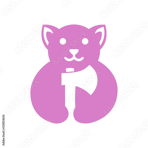 Dog Axe Logo Negative Space Concept Vector Template. Dog Holding Axe Symbol