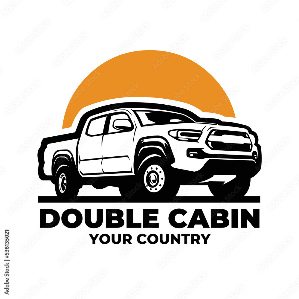 Adventure double cabin pickup truck logo vector isolated - obrazy, fototapety, plakaty 