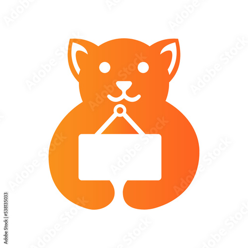 Dog Notice Board Logo Negative Space Concept Vector Template. Dog Holding Notice Board Symbol