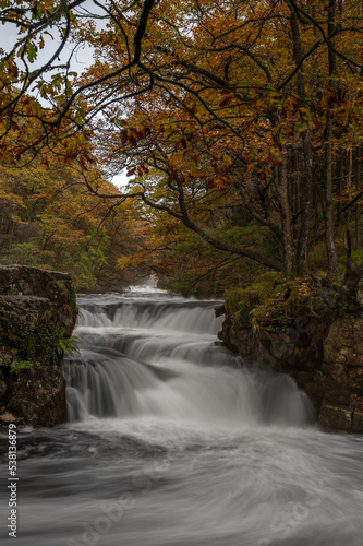 Autumnal waterfall along the Four Waterfalls walk  Waterfall Country  Brecon Beacons national park  South Wales  the United Kingdom