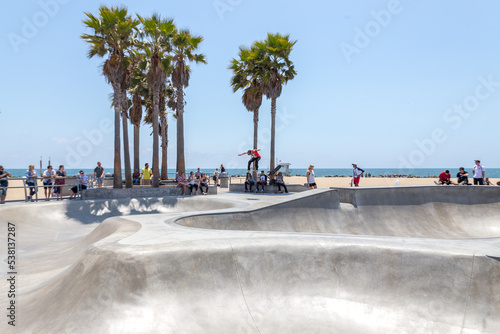 Venice Beach, Skaters in Skatepark , California. Venice Beach is one of most popular beaches of LA County. photo