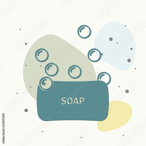 Vector soap and foam icon on multicolored background.