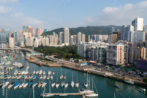Top view of typhoon shelter for yacht club © leungchopan