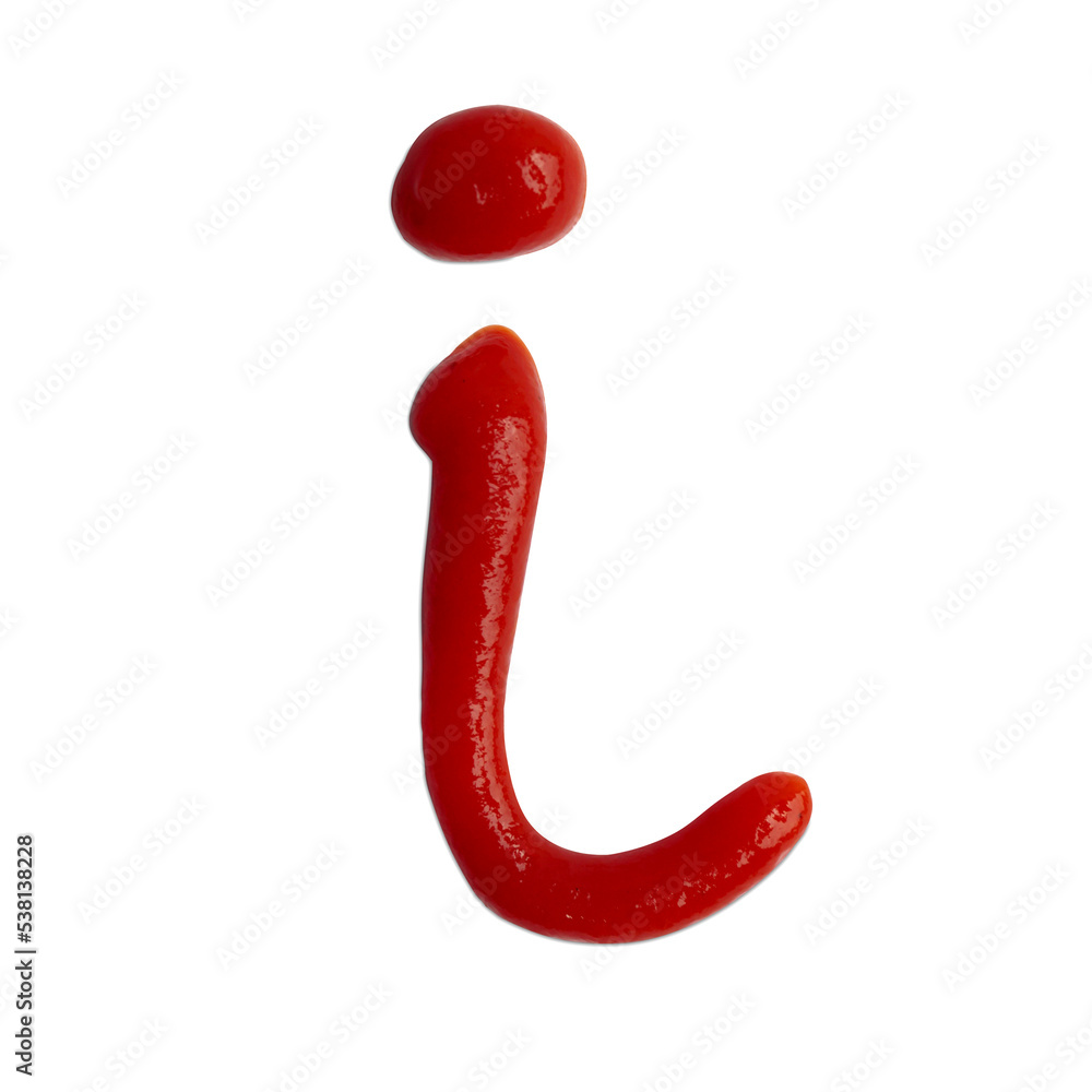 Letter I written with ketchup on white background Letter I written with ketchup on white background