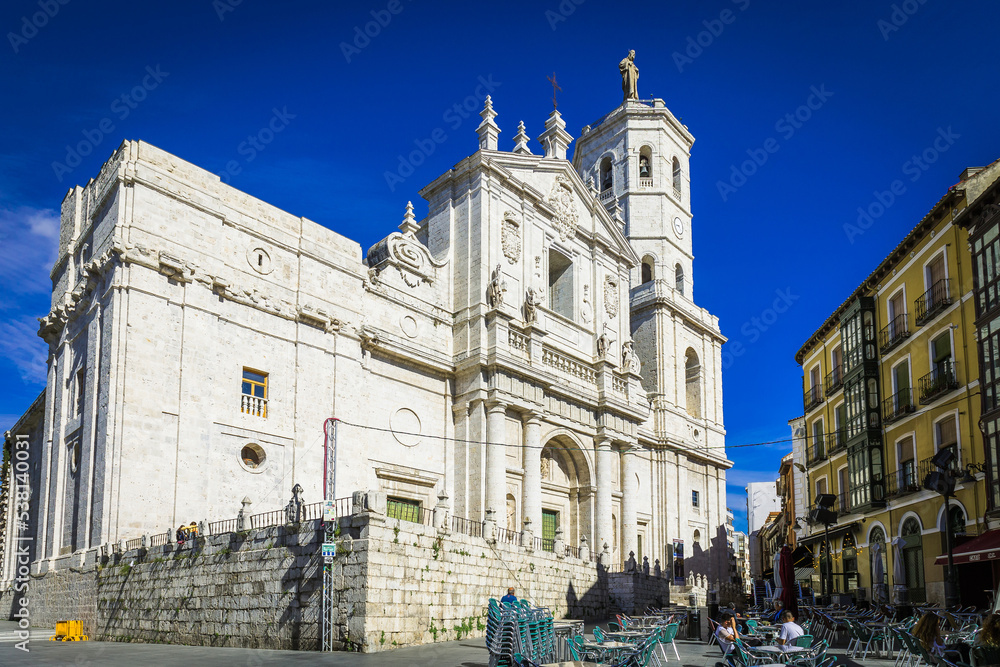 City of Valladolid, Spain. Ciity streets of Valladolid, with the Zorrilla Square, Valladolid Cathedral and St Mary´s Church