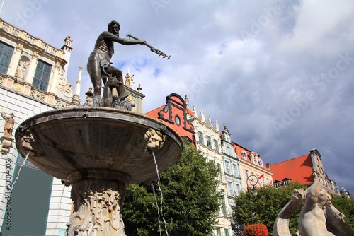 Neptune fountain in Gdansk. Poland landmarks: Gdansk city.