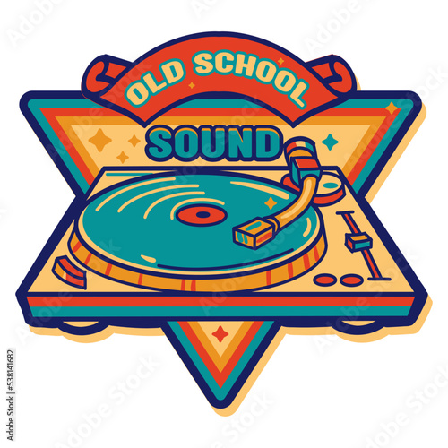 Old School Sound - Colorful retro music vinyl record player turntable emblem