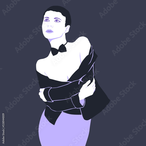 Fashion minimal illustration. Stylish Lady glamor retro look