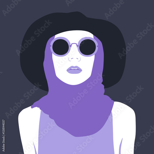 Fashion minimal illustration. Stylish retro Lady in vintage glamor hat