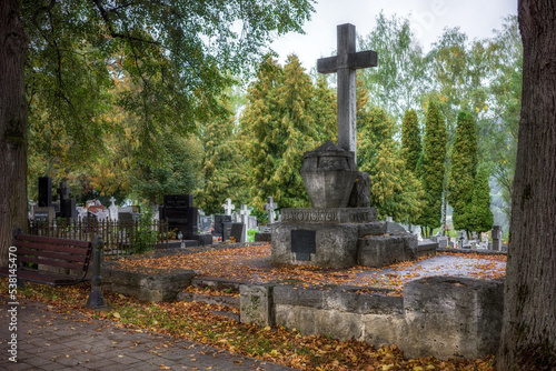Tomb of doctor Dusan Makovicky in cemetery in town Ruzomberok, Slovakia