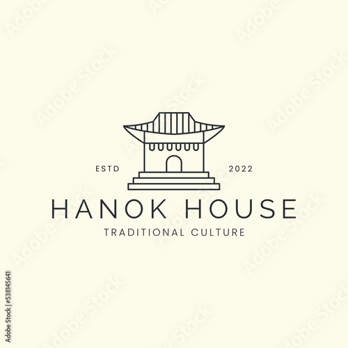 hanok house line art vector logo illustration design, traditional korean architecture