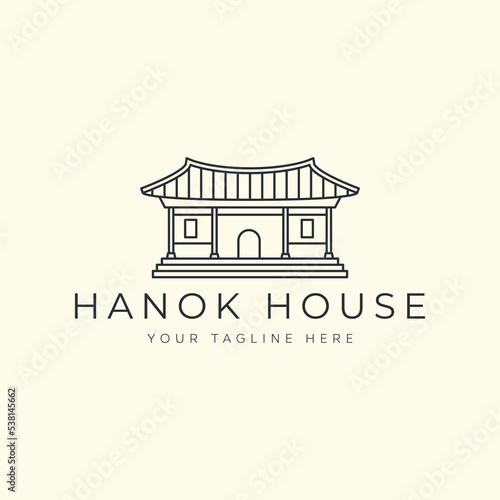 hanok house linear vector logo illustration design, traditional korean architecture logo concept photo