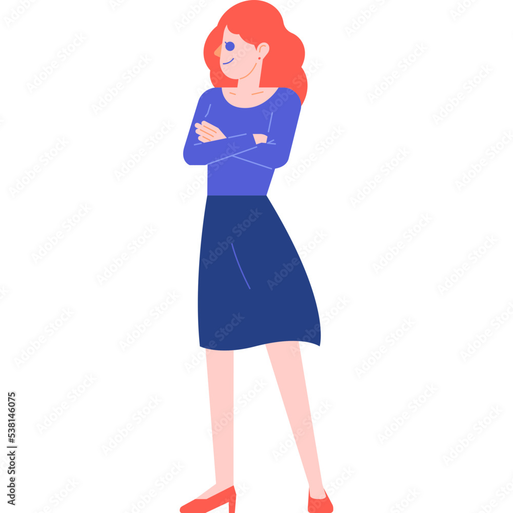 woman office employee standing with arms crossed posing flat illustration organic style for website, web, application, presentation, printing, document, poster design, etc. woman office employee standing with arms crossed posing flat illustration organic style for website, web, application, presentation, printing, document, poster design, etc.