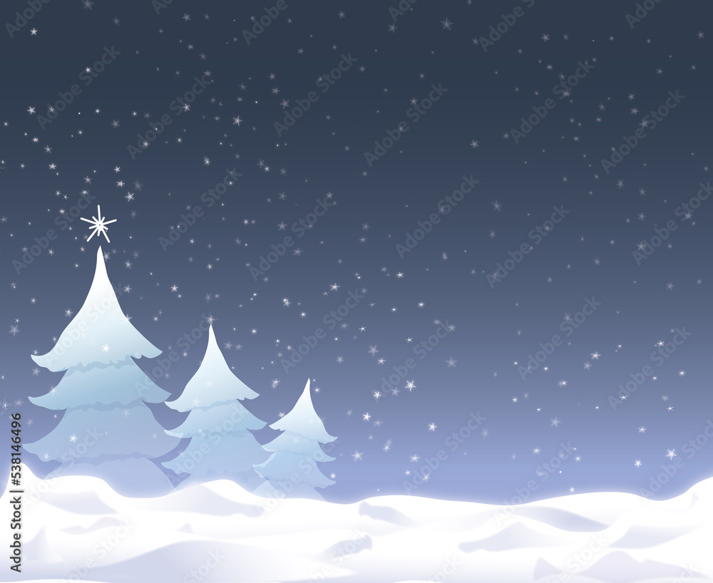 décor hiver de nuit sapins bleus et blanc dans la neige