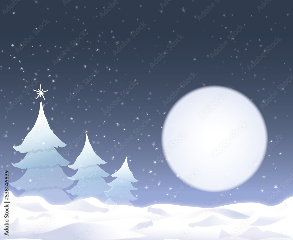décor hiver de nuit pleine lune neige et sapins bleu et blancs décor hiver de nuit pleine lune neige et sapins bleu et blancs